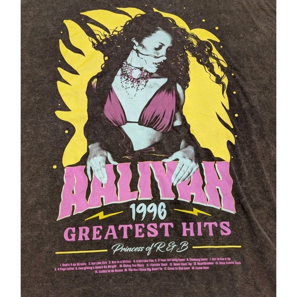 Aaliyah T-Shirt Womens Size XXL Brown Mineral Wash Graphic Greatest Hits R&B Tee
